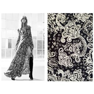 Novella Royale Lenny Light My Fire Black and White Paisley Printed Long Sleeve M